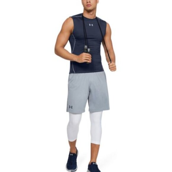 Men's UA HeatGear Armour Sleeveless Compression Shirt - Midnight Navy (410) - Picture 3 of 6